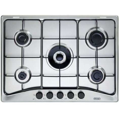 De Longhi FFA 57 ASV Table de cuisson à gaz familiale 5 brûleurs Brûleur triple couronne 70 cm Acier inoxydable