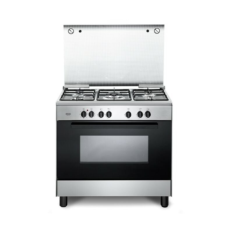 Image of Delonghi - fmx 96 ed Cucina Gas 5 Fornelli con Forno Elettrico da 90 cm Nero, Acciaio inossidabile