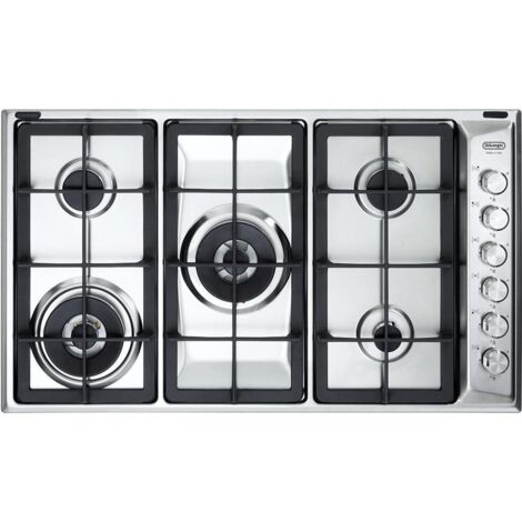 De Longhi PLI 59D GHD Linea Professional Piano cottura a Gas 5 Fuochi Griglie in Ghisa Bruciatore Tripla Corona Dual Comandi Laterali 90 cm Acciaio Inox