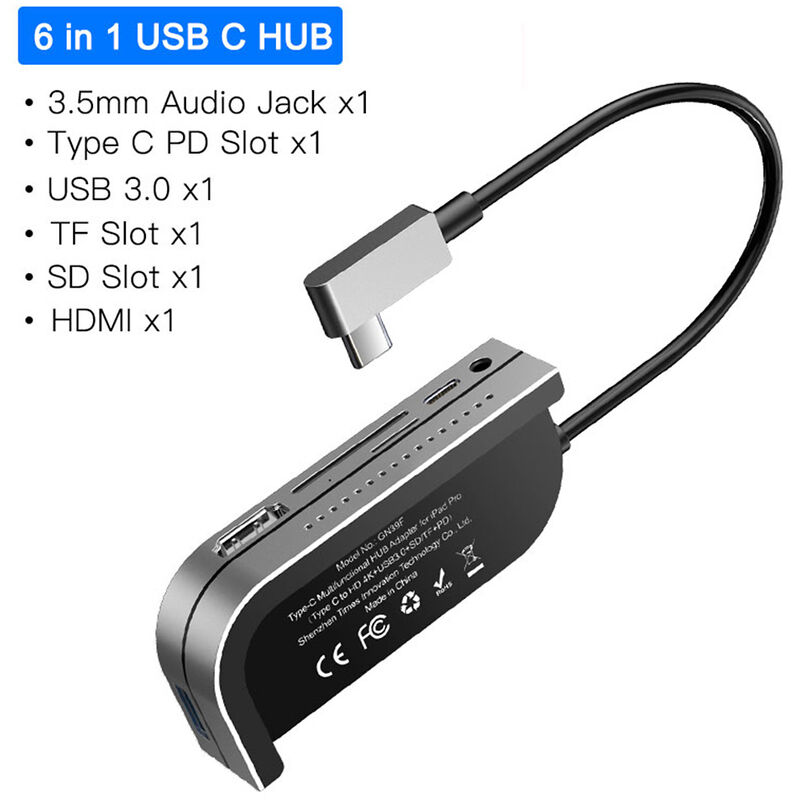 

De multifuncional USB tipo C Hub USB 3.0 C Convertidor para el ipad Pro Tipo C Hub Para una estacion en Inicio Macbook Pro Multi 6 puertos USB, Gris