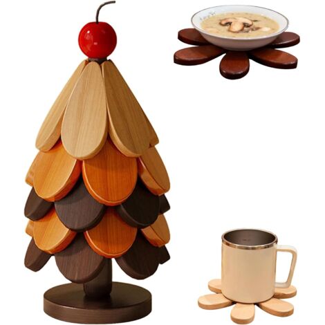 de Plat Sapin de No l 5 Pi ces sous Verre en Bois Pliable