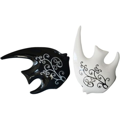 de poissons abstraits en c ramique noire et blanche statue d