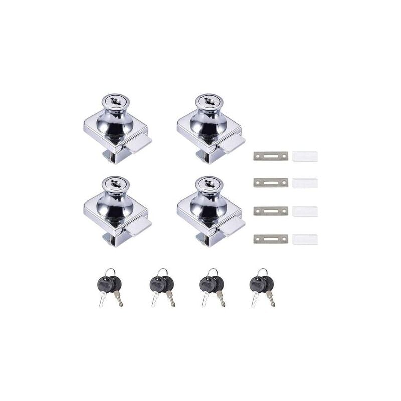 De porte en verre, 4 pièces Serrures à Came, Verrouillage de sécurité de la vitrine de l'armoire de porte en verre pour porte en verre de 5-8 mm