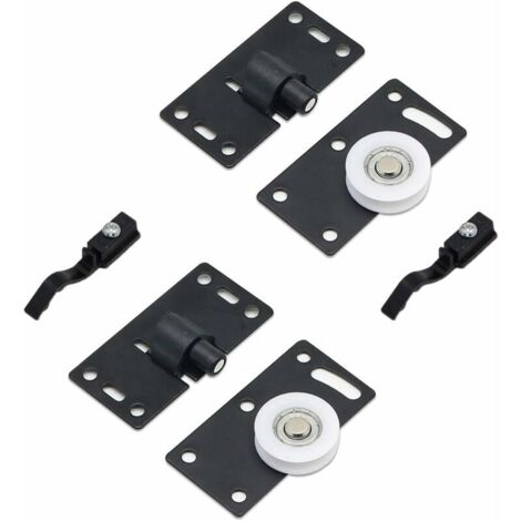 De Rouleau de Porte Coulissante , Roues de Rouleau de Meubles, Kits de Piste D'engrenage de Roues en Nylon Muets, pour Fenêtre de Placard Armoire Penderie (2 Ensembles Noir)