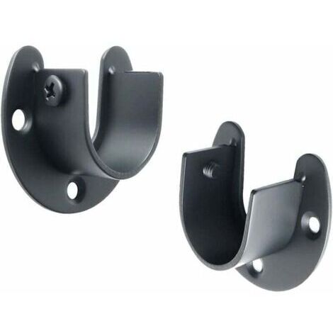 de Tringle à Rideaux Douilles en Forme de U Support Tringle Penderie Extrémité de Tige de Penderie pour Rideau ou Armoire, Noir Mat en Acier Inoxydable, 28 mm, 2 Pcs, EFL8001UB-2P
