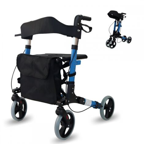 Déambulateur à 4 roues avec siège et panier Pliable et réglable Siège et dossier Bleu ciel Trajano Mobiclinic