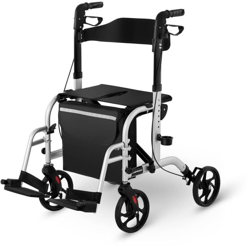 Image of Deambulatore 2 In 1 Sedia a Rotelle Rollator Con Borsa Riflettori Girello 136 Kg