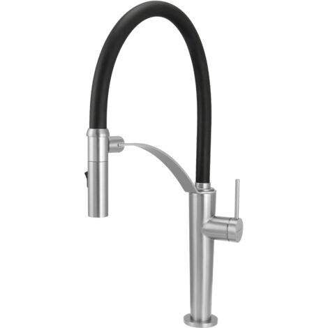 Deante Robinet de cuisine Corda - Acier brossé - Flexible - Design moderne - Facile à nettoyer