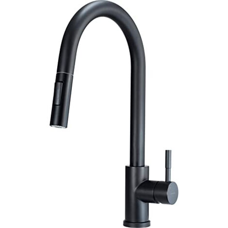 Deante Robinet de cuisine - Lima - Noir mat - Douchette extractible - Économie d'eau, Design élégant