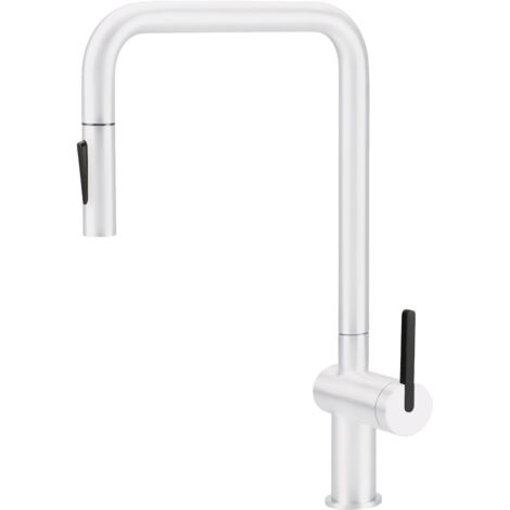 Deante  Robinet de cuisine MOMI - Blanc mat - Design moderne - Économie d'eau - Douchette extensible