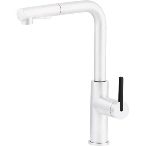 Deante Robinet de cuisine Momi - Blanc mat - Design moderne - Économie d'eau - Douchette extractible