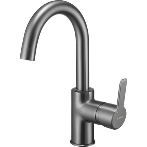 Deante  Robinet de lavabo Arnika - Titane foncé - Design élégant - Économie d'eau - Anti-calcaire