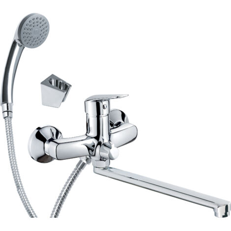 Deante  Robinet de lavabo mural - Bec allongé - Chromé brillant - Pratique et élégant - Douchette incluse