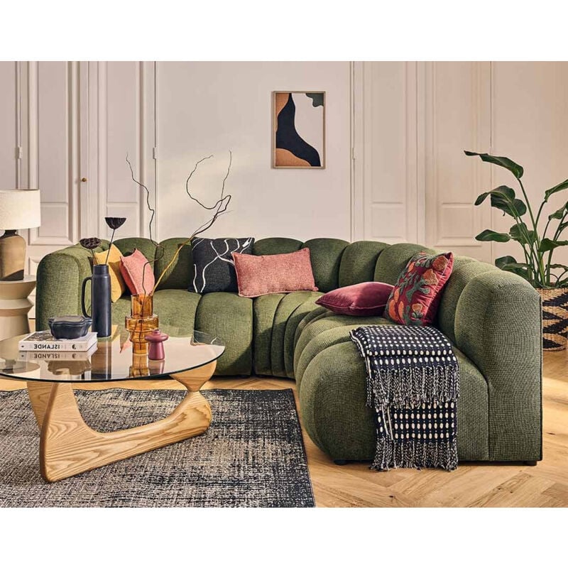 Lisa Design - Debbie - canapé modulable d'angle droit 4 places avec accoudoir en tissu texturé - vert