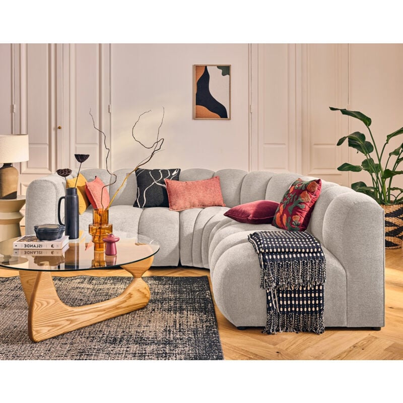 Lisa Design - Debbie - canapé modulable d'angle droit 4 places avec accoudoir en tissu texturé - beige