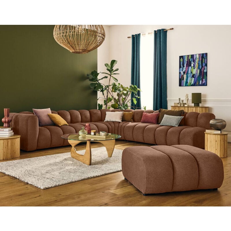 Debbie - canapé modulable d'angle droit 5 places en tissu texturé - terracotta