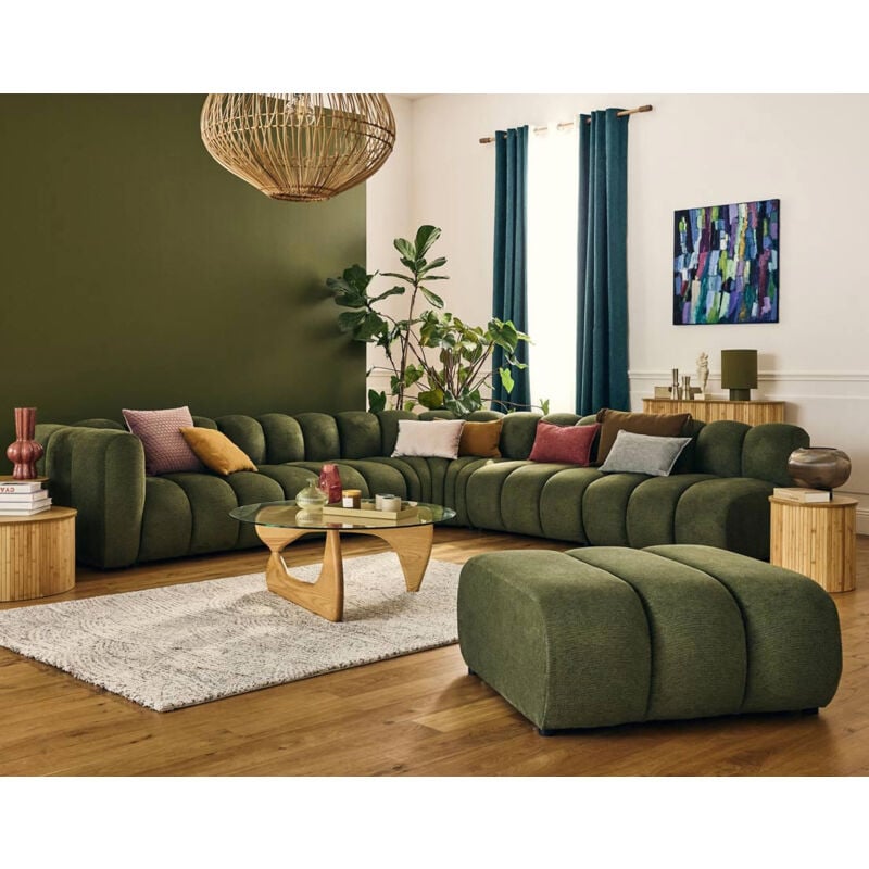 Debbie - canapé modulable d'angle droit 5 places en tissu texturé - vert