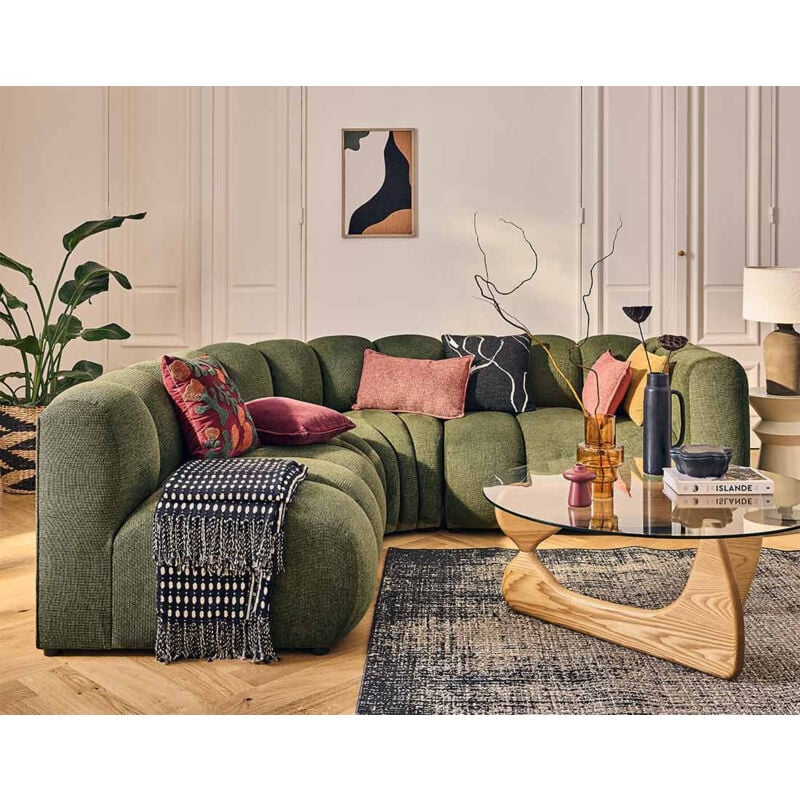 Lisa Design - Debbie - canapé modulable d'angle gauche 4 places avec accoudoir en tissu texturé - vert