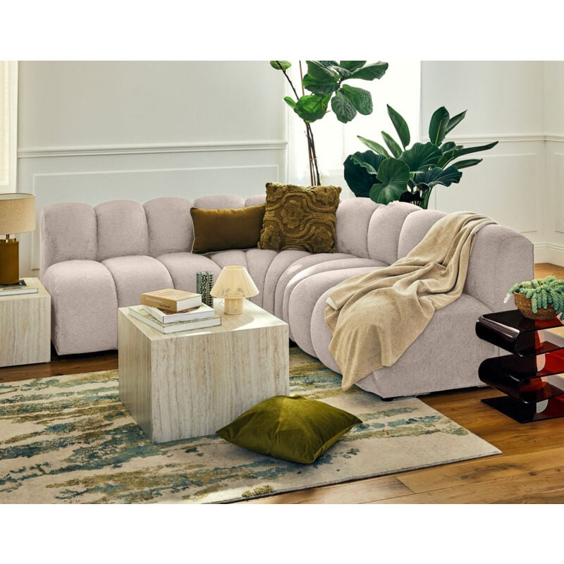 Lisa Design - Debbie - canapé modulable d'angle réversible 4 places sans accoudoirs en tissu texturé - beige