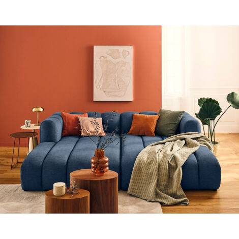 Debbie - canapé modulable droit 3 places avec double méridienne - assise profonde - en tissu texturé - bleu