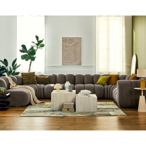 Debbie - modulares sofa panorama-ecke links 7-sitzer in strukturiertem stoff - taupe