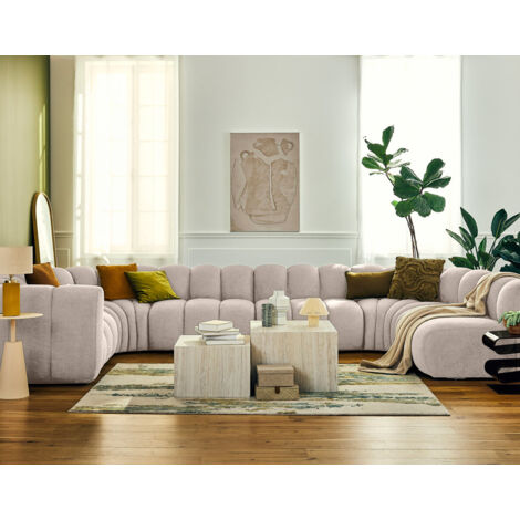 Debbie - modulares sofa panorama-rechtswinkel 7-sitzer in strukturiertem stoff - beige