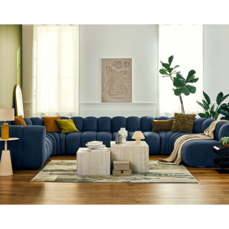 Debbie - modulares sofa panorama-rechtswinkel 7-sitzer in strukturiertem stoff - blau