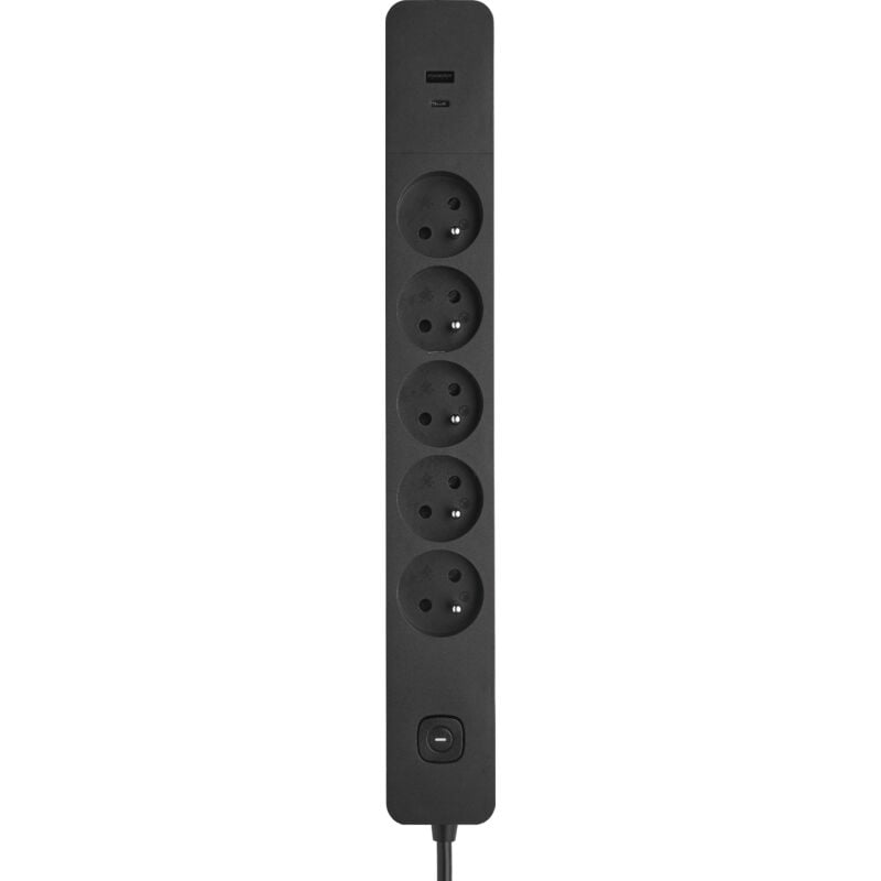 Debflex - Bloc 5 Prises 2p+t 16a Avec Interrupteur + 2 Usb A+c 3,4a 1,49m Noir
