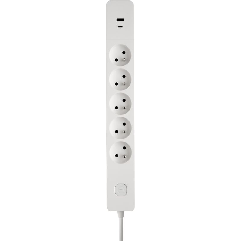 Bloc 5 prises 2P+T 16A avec interrupteur + 2 usb a+c 3,4A 1,49M blanc - Debflex
