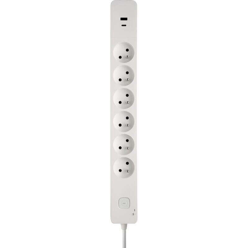 Bloc parafoudre 6 prises 2P+T avec inter + 2USB a+c 3,4A 1,49M blanc - Debflex