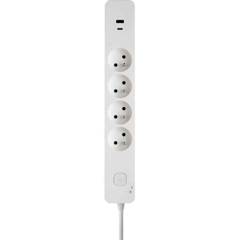 Bloc parafoudre 4 prises 2P+T avec inter + 2USB a+c 3,4A 1,49M blanc - Debflex