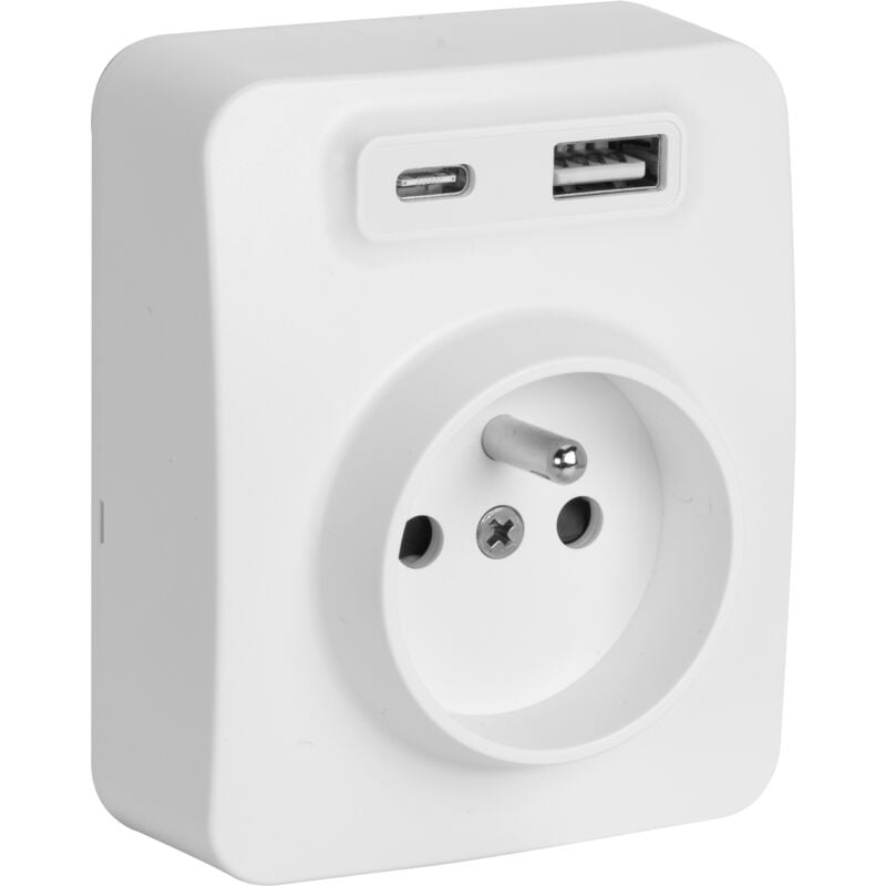 Blok prise 2P+T avec chargeur usb a+c saillie blanc 1 poste - Debflex