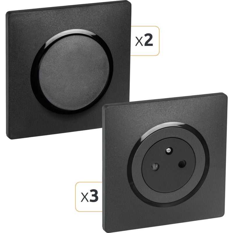 Debflex - casual evo lot COMPLET 3 prises 2P+T affleurant + 2 va et vient noir
