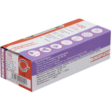DEBFLEX - COLLIER AUTOBLOCANT 6X180 MM NOIR BOITE DE 100 - 709020