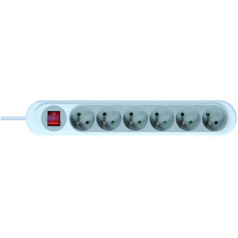 DEBFLEX - NOLA BLOC 6 PRISES 2P+T 16A AVEC INTERRUPTEUR 1M45 GRIS CLAIR - 716043