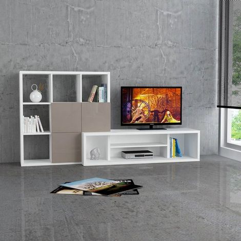 Debi Tv Schrank Mit Tueren Regalen Wuerfelfaechern Weiss Braun Aus Holz 215 X 45 X 110 Cm Hio8680812101915