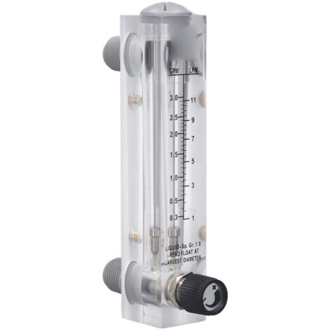 Débitmètre à eau transparent en acrylique, type montage panneau, réglable 0.3‑3 GPM pour mesure de débit liquide