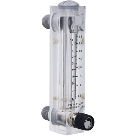 Débitmètre à liquide transparent en acrylique robuste pour mesure et régulation de débit 0,1-1 GPM