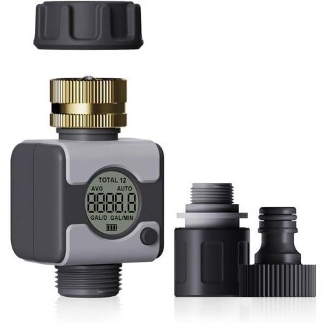 Débitmètre d'eau avec entrée en laiton, filetage métallique, haute précision, mesure de la consommation de gallon/litre pour remplissage de réservoir d'eau de camping-car, arroseur de pelouse