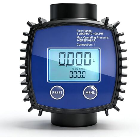 Débitmètre Eau Numérique 1″ avec Écran LCD, 5-120 L/Min Débitmètres à Turbine, pour l'eau, Le Diesel et Autres Liquides