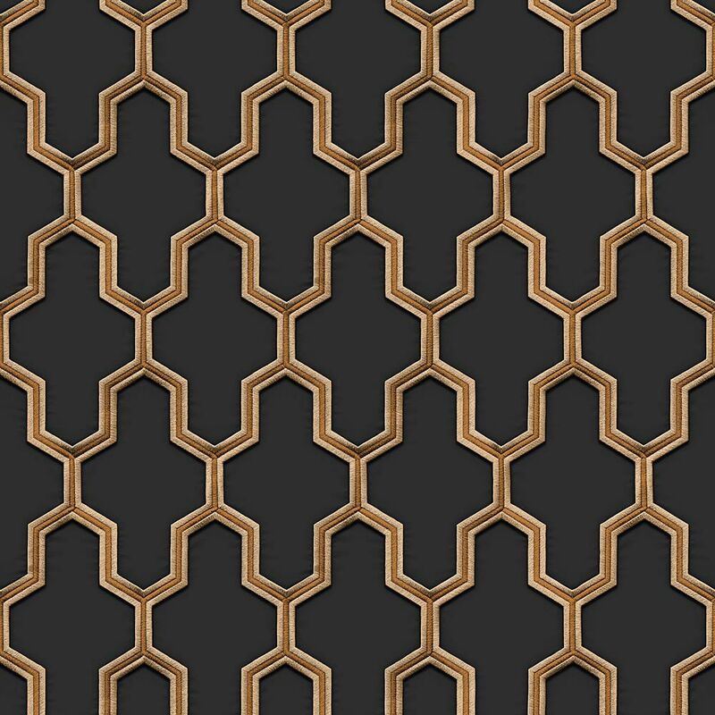 Debona Fabric Touch Black Gold Trellis Wallpaper Modern Luxury Textured Vinyl