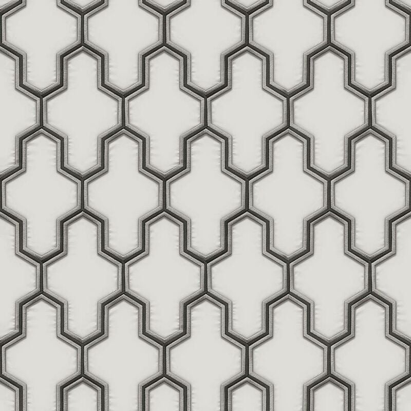 Fabric Touch White Black Trellis Wallpaper Modern Luxury Textured Vinyl - Debona