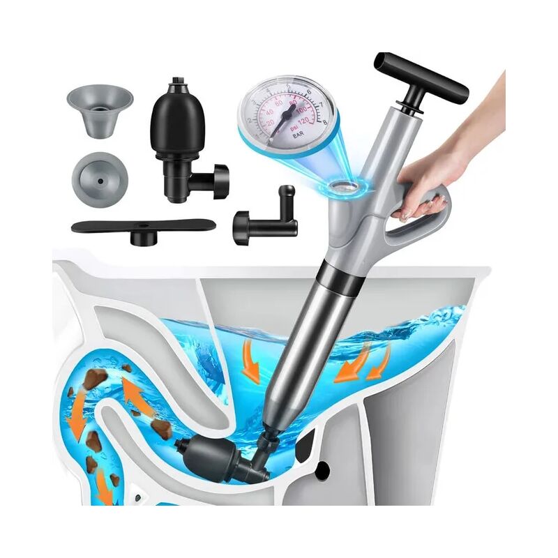 Rapanda - Déboucheur canalisation Pro - 3 Adaptateurs Inclus - Déboucheur à pompe - Evier - Toilette - Baignoire