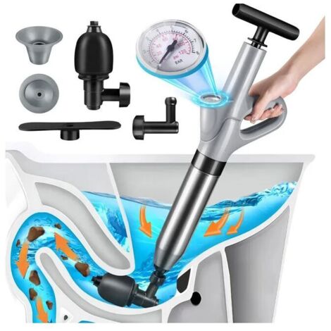 Déboucheur canalisation Pro - 3 Adaptateurs Inclus - Déboucheur à pompe - Evier - Toilette - Baignoire