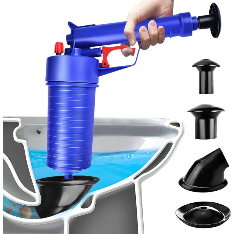 Lauwexe - Déboucheur canalisation wc air comprimé pompe avec 4 embouts et valve de surpression pour le nettoyage des éviers, toilettes, salles de
