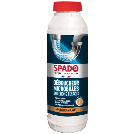 Déboucheur chimique microbilles 500 g – Dissout matières organiques – Action choc pour lavabos et éviers – Utilisation en eau froide – Spado