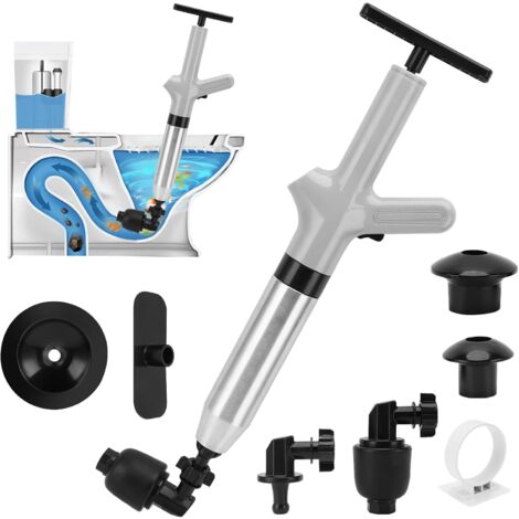 Déboucheur de Toilette à Air Comprimé, Déboucheurs Ventouses avec Baromètre, Ventouse Deboucheur WC avec 3 Têtes de Piston et Gonfleur, Débouchage pour Toilette, Évier, Baignoire(Gris)