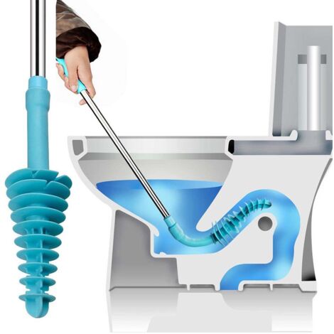 Déboucheur de toilettes, déboucheur de canalisations de toilettes, nettoyant puissant pour les tuyaux de toilettes, écologique, manche en acier inoxydable avec crochet mural.