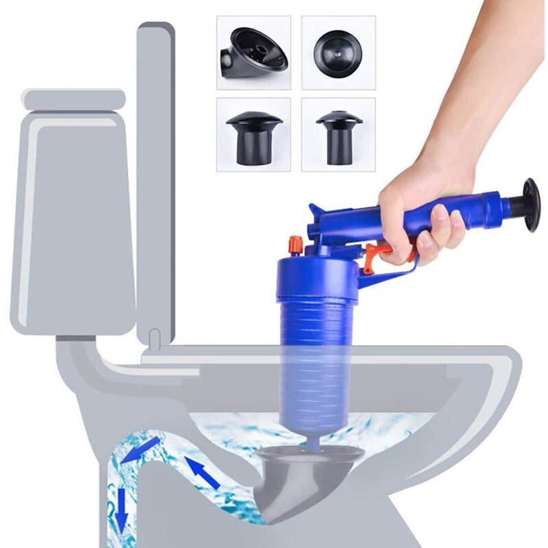 Déboucheur Toilettes Piston - Pompe Haute Pression Manuel avec 4 Adaptateurs, Outil de Nettoyage D'évacuation