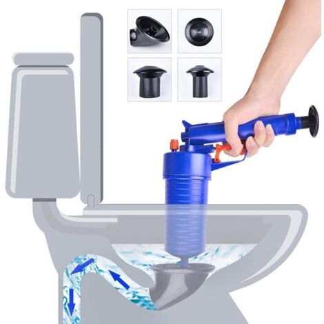 Déboucheur Toilettes Piston - Pompe Haute Pression Manuel avec 4 Adaptateurs, Outil de Nettoyage D'évacuation